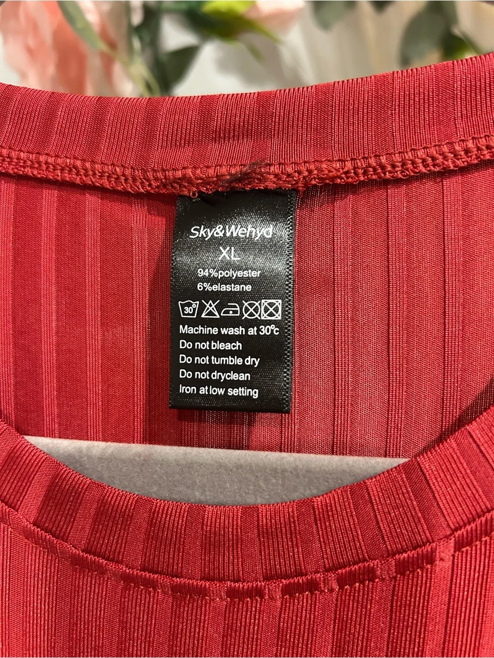 Sky & Wehyd XL Burnt Red Ribbed Long Sleeve Stretch Top
